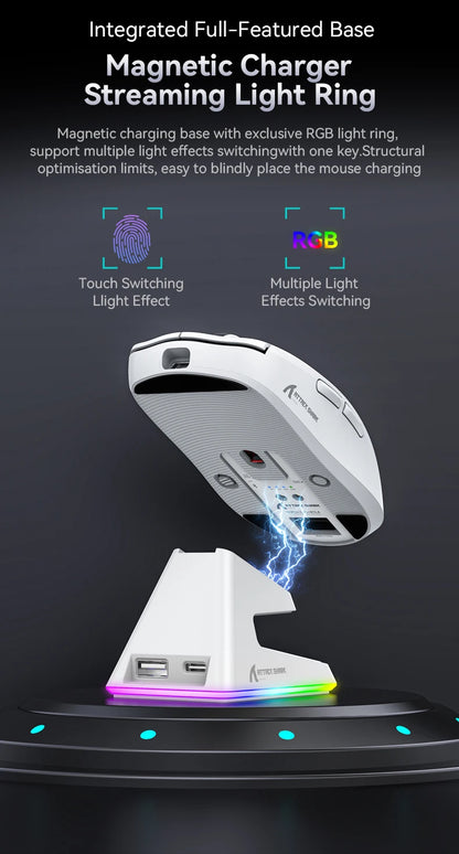 Attack Shark X6 PAW3395 Bluetooth Gaming Mouse — Tri-Mode Connection with RGB Touch, Magnetic Charging Base & Macro Functions