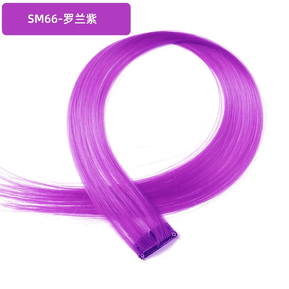 22-Inch Rainbow Highlight Synthetic Hair Extensions – Long Straight Colorful Hairpiece for Women & Kids