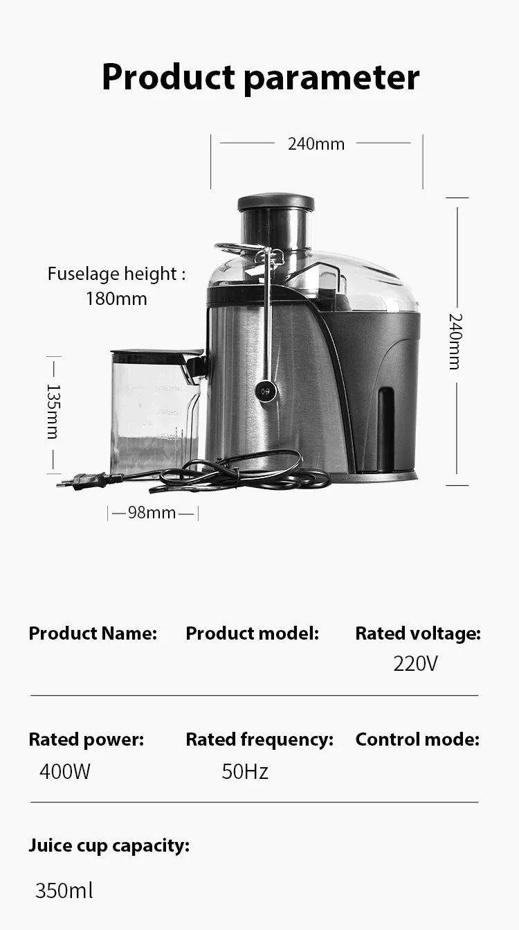 400W Juice Extractor — 22000RPM Motor, 3" Wide Chute, 2-Speed Juicer for Whole Fruits & Vegetables, Easy-Clean Design