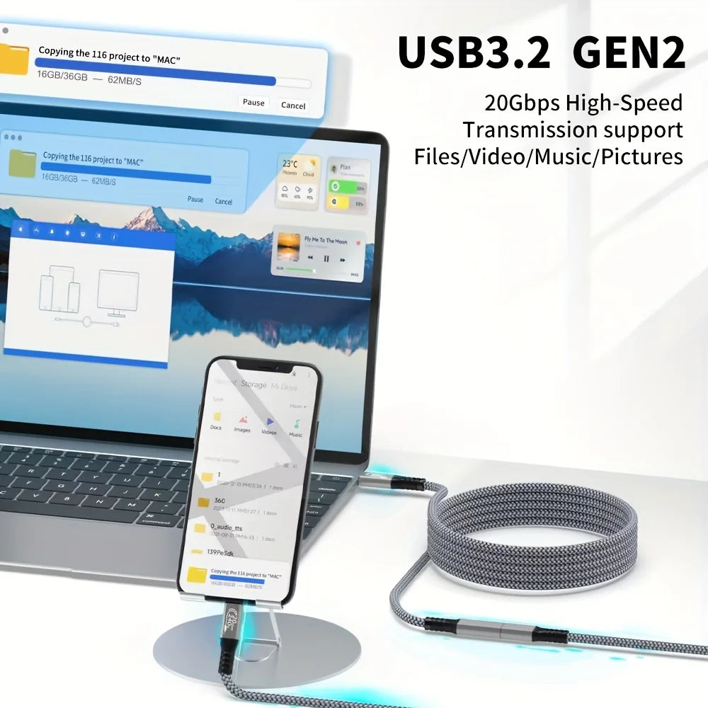 10ft USB-C Extension Cable – 240W Fast Charging, 20Gbps Data Transfer, 4K Video Compatible with USB-C 3.2 Devices