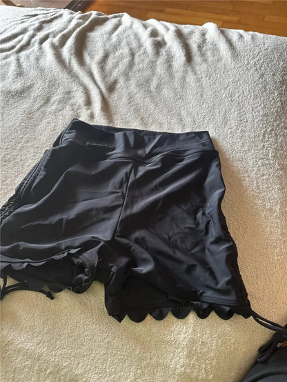 Stay Stylish by the Water with Women's High-Waist Drawstring Swim Shorts - Solid Color Summer Bathing and Surfing Bottoms for Beach-Ready Ladies