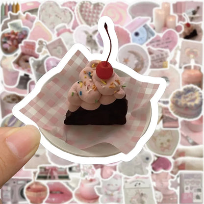 Cute Pink Cartoon Stickers - Aesthetic Decals for Laptop, Phone, Diary, Scrapbook and Kids DIY Crafts