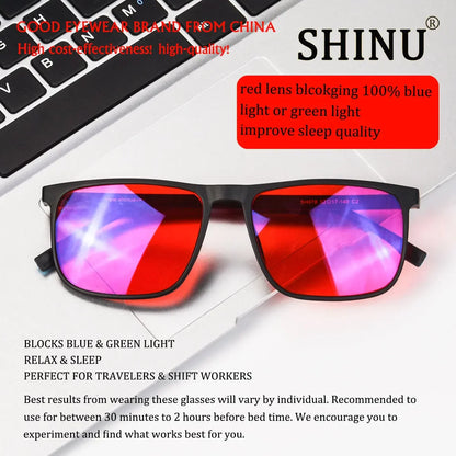 SHINU Blue Light Blocking Glasses – Red Lens Anti-Glare Eyewear for Men to Reduce Eye Strain