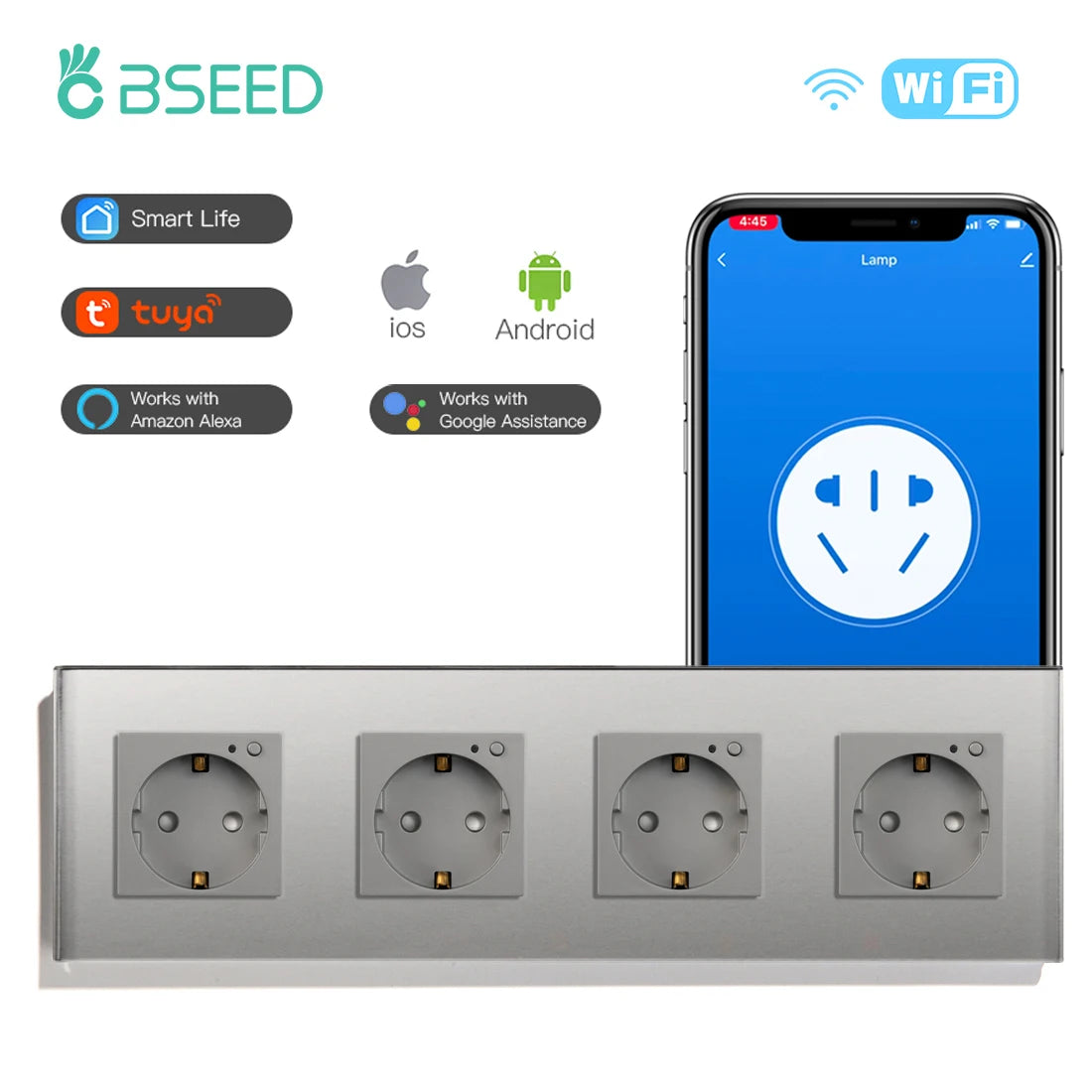 Bseed Smart WiFi Socket – EU Standard Intelligent Outlet, Compatible with Tuya App, Google & Alexa, Timer Function Home Improvement Plug