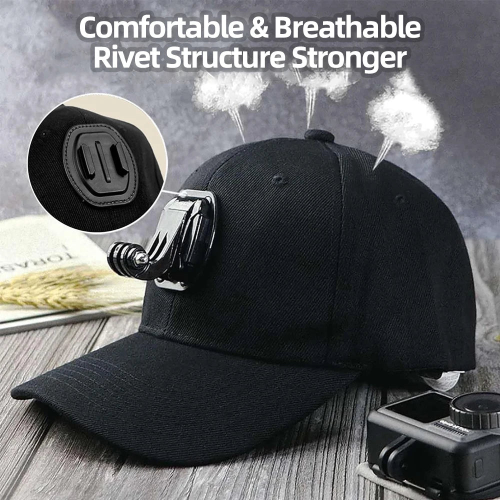 GoPro Baseball Cap Base Mount with J-Hook – Compatible with GoPro Hero 10-13, DJI Action 3-4 & Insta360 X3-X4 Accessories