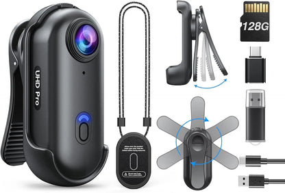 BOBLOV W4 Mini Body Camera – 1080P HD Wearable Camera with 128GB Storage, 2-Hour Recording, Lightweight Hands-Free for Outdoor & Pet Walking