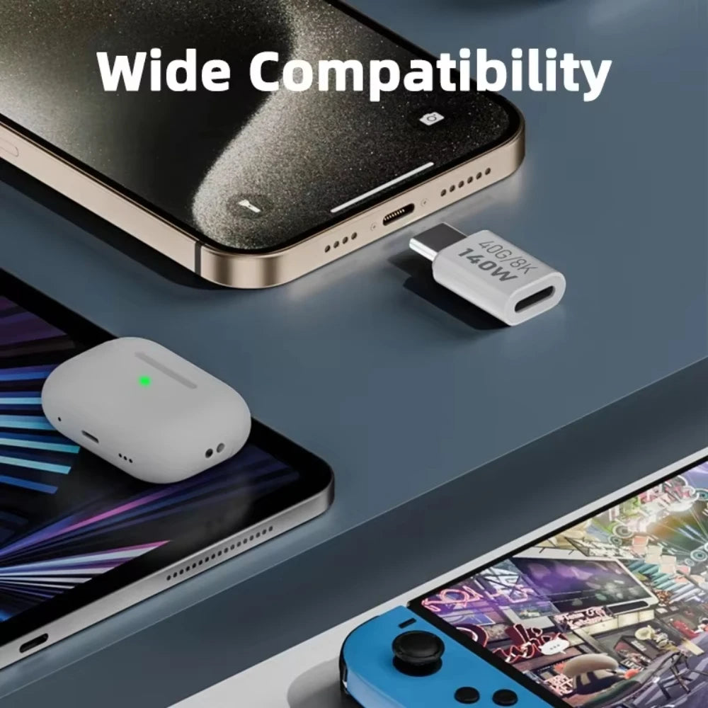 NNBILI 140W 40Gbps OTG Type-C Adapter – 90° USB-C to USB-C Fast Charging & Data Transfer for iPhone 15 & MacBook