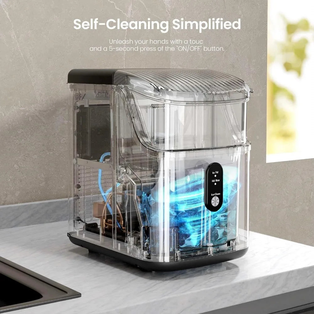 Sonic Ice Maker – 35lbs/Day Capacity, Self-Cleaning, with Scoop & Basket Ice Machine
