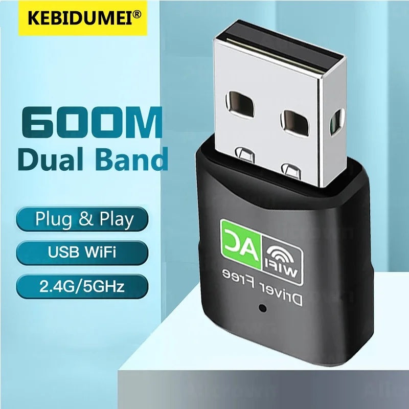 600Mbps USB WiFi Adapter – Dual Band 2.4GHz/5GHz WiFi Dongle, 802.11AC Wireless Network Card for PC