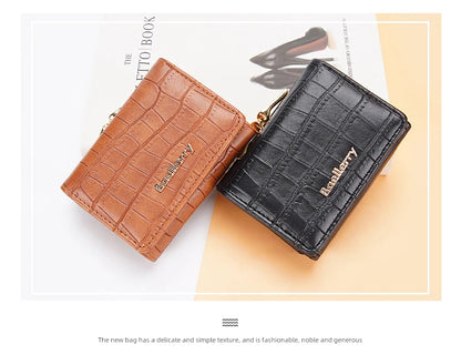 Baellerry Short Women’s Wallet — Crocodile Pattern Coin & Card Holder with Photo Slots, Hasp Purse for Girls