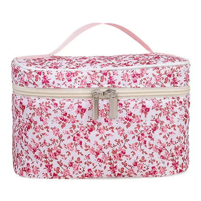 Cotton Floral Cosmetic Pouch – Dual Zipper Makeup Organizer, Portable Travel Storage & Wash Bag