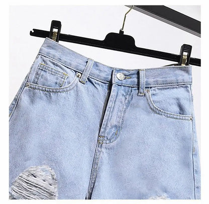 Summer Women’s Korean High Waist Cowboy Denim Shorts — Casual White Jeans with Pockets, Tassels & Ripped Holes Y2K Style
