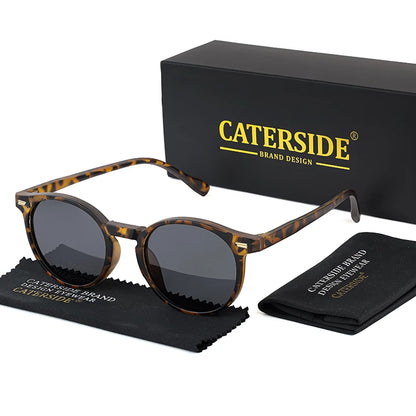 CATERSIDE Retro Polarized Round Sunglasses — TR90 & Acetate Vintage Shades for Men & Women, Punk Style Driving & Travel Sun Glasses