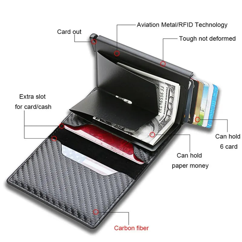 RFID Aluminum Men's Wallet - Carbon Fiber Business Slim Thin Smart Wallet Credit Cardholder Case with Note Holder