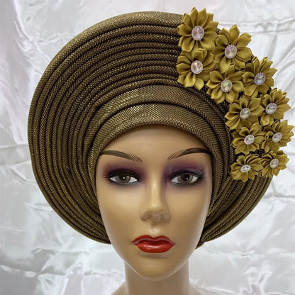 High-Quality African Headtie Turban: Nigerian Aso Oke Fabric Muslim Headwear - Gele Head Wrap Sego Headtie