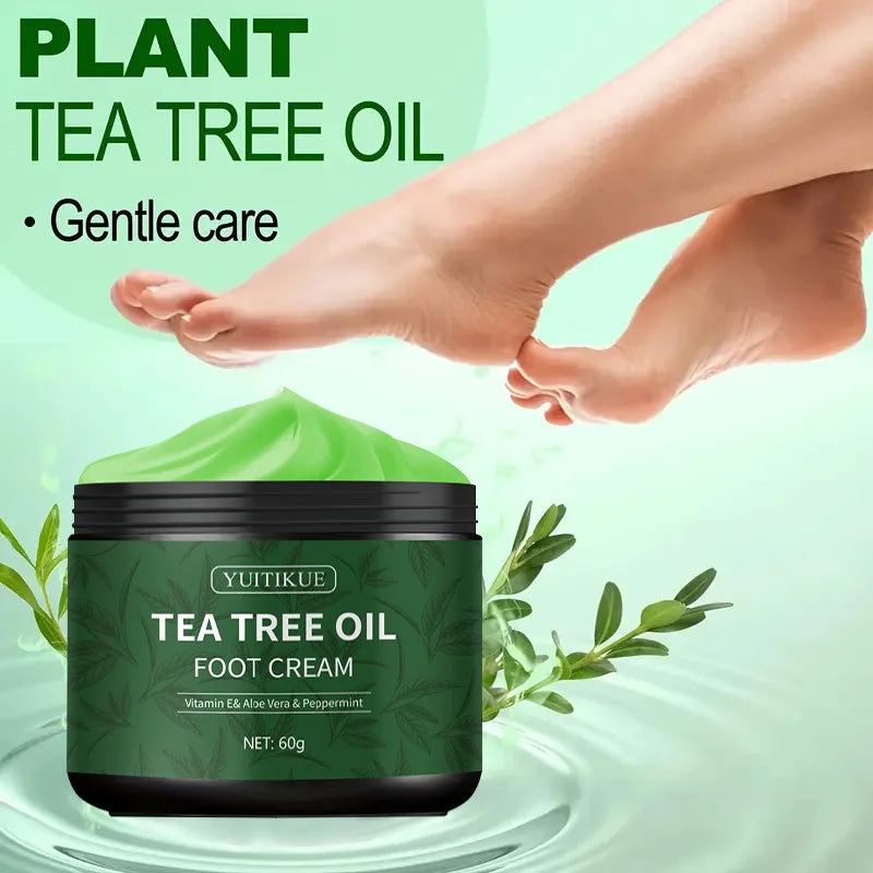 YUITIKUE Tea Tree Oil Foot Cream – Vitamin E, Aloe Vera & Peppermint Moisturizer for Dry Feet
