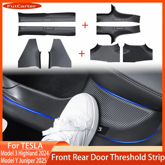 2/4/8PCS Tesla Model 3/Y Highland Door Sill Protector — ABS Anti-Kick Waterproof Threshold Strip for Front & Rear