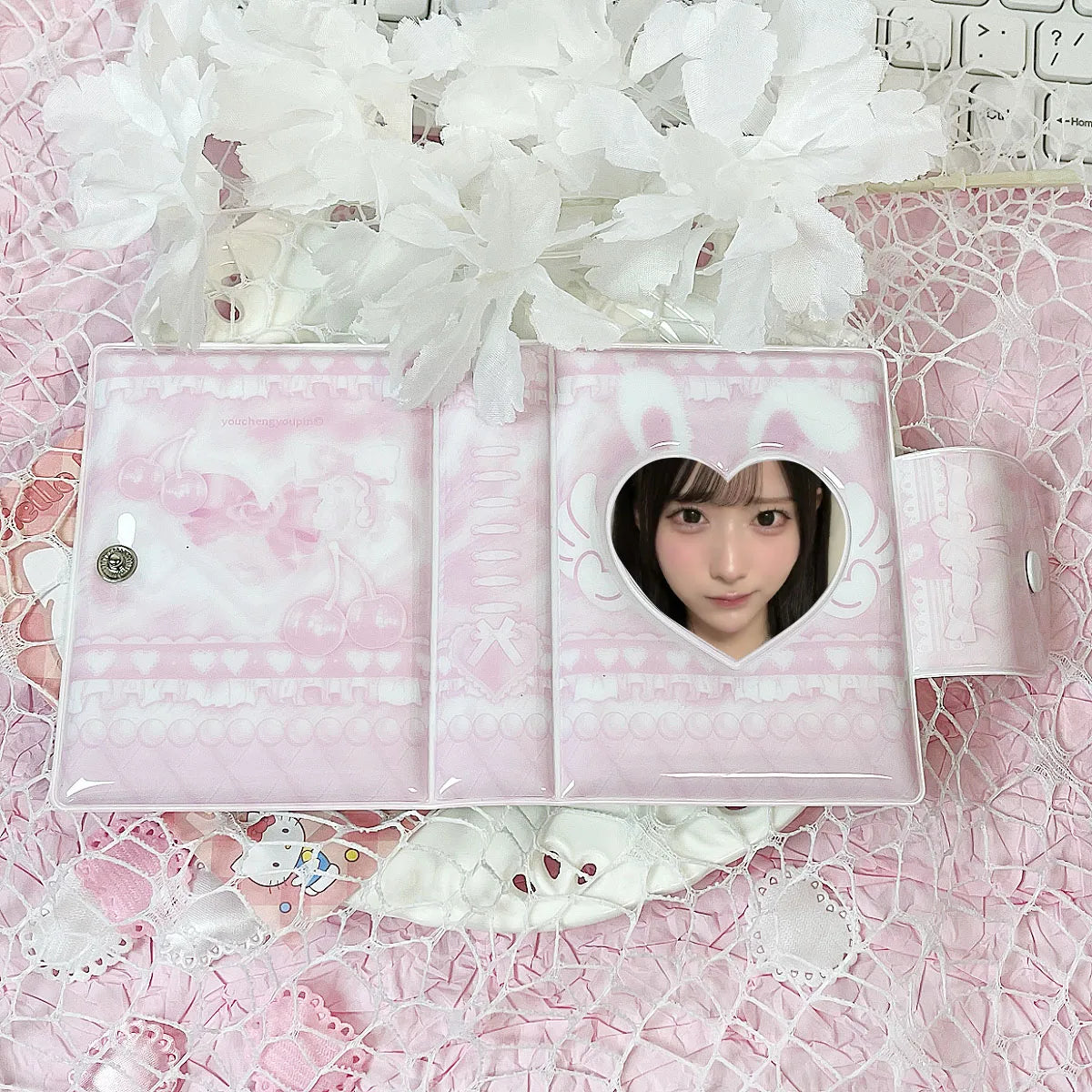 Cute Pink Angel Bunny Photo Card Album - K-Pop 3–3.5 Inch Photocard Storage & Protective Holder