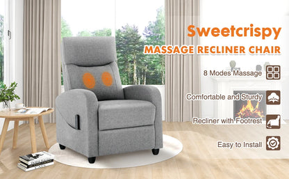 Recliner Massage Chair – Adjustable Fabric Sofa with Lumbar Support, Modern Padded Backrest for Living Room, Grey