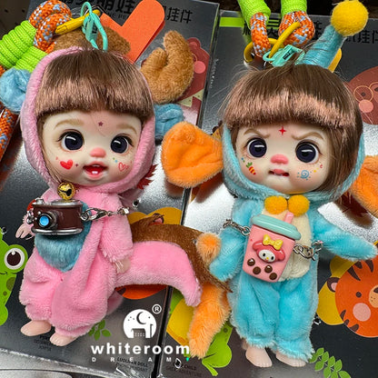 Mini Labbu Pocket Doll – Jointed Blythe-Style Boy & Girl Doll for Girls, Rainbow Ball Mobile Phone Decoration