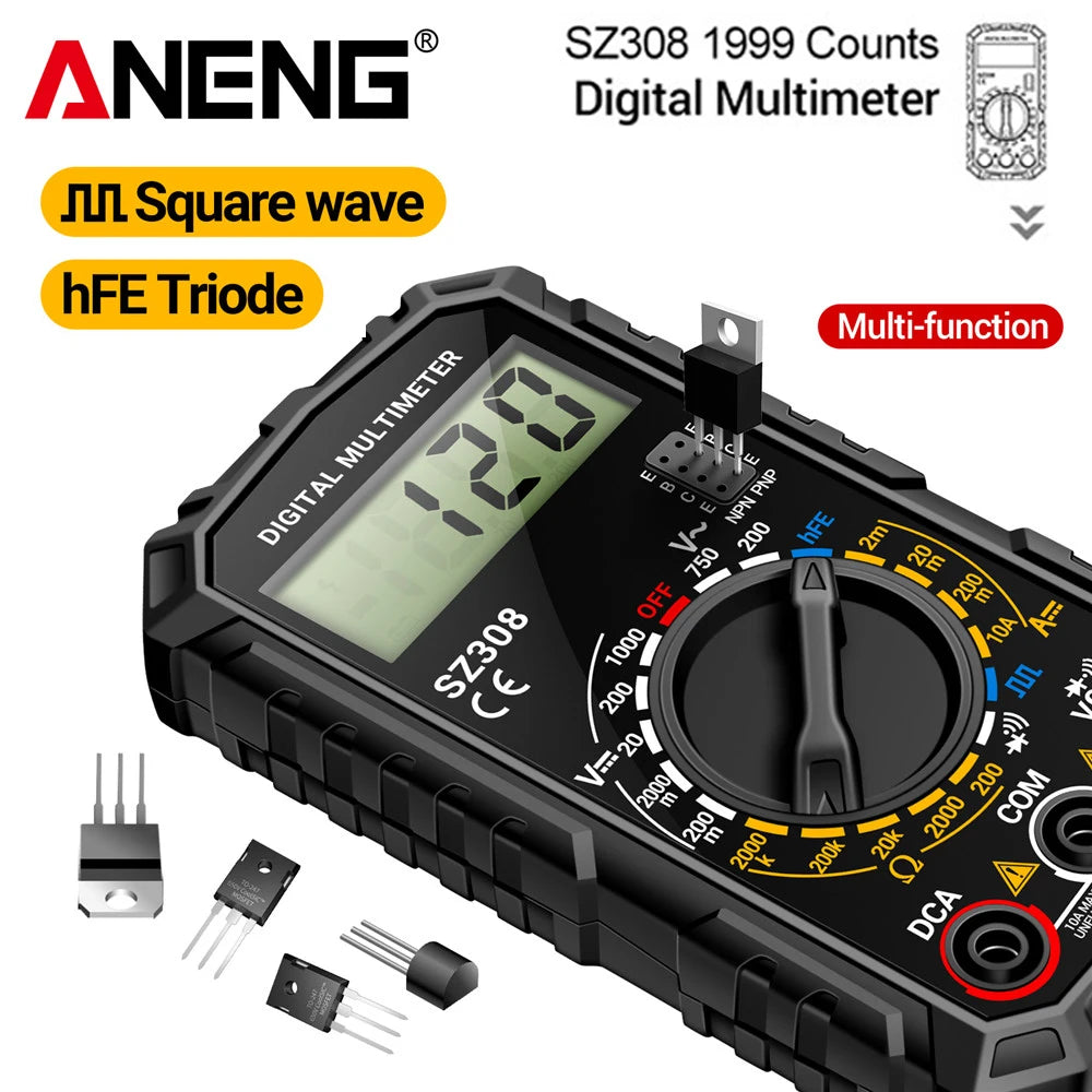 ANENG SZ308 1999-Count Multimeter — HFE Triode Tester, Square Wave Voltmeter & 10A Current Meter