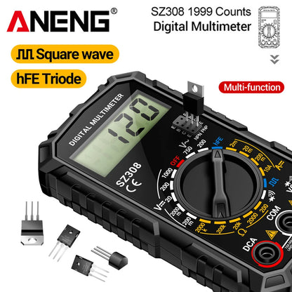 ANENG SZ308 1999-Count Multimeter — HFE Triode Tester, Square Wave Voltmeter & 10A Current Meter