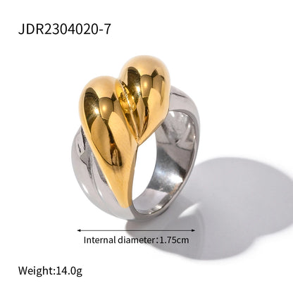 Vintage 18K Gold Plated Stainless Steel Ring – Double Line Irregular Open End Jewelry for Women
