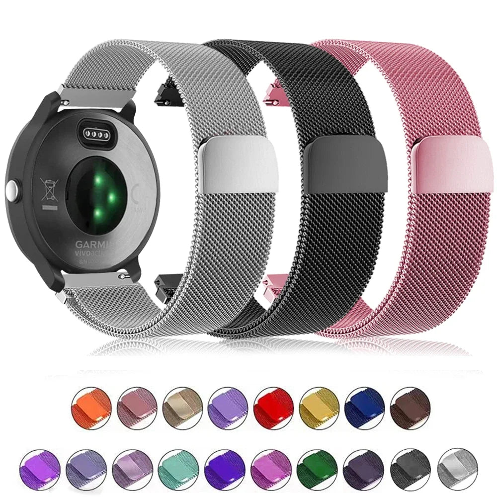 20mm/22mm Milanese Magnetic Loop Watch Strap – Compatible with Garmin Venu 2/3, Forerunner 55/158/165/245/255/265/645/745/965 Music