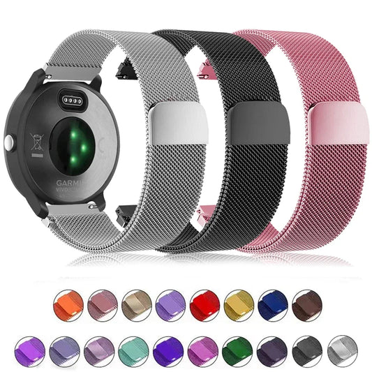 20mm/22mm Milanese Magnetic Loop Watch Strap – Compatible with Garmin Venu 2/3, Forerunner 55/158/165/245/255/265/645/745/965 Music