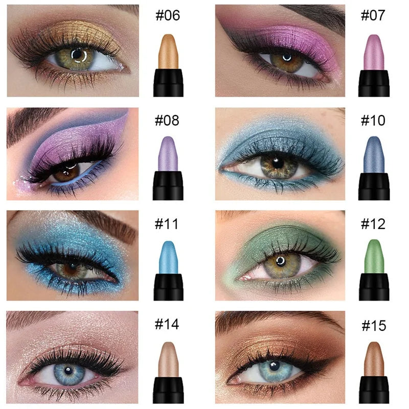 16-Color Pearlescent Eyeshadow Sticks – High Pigment Waterproof Glitter Eye Makeup Pencil, Long-Lasting & Smudge-Proof