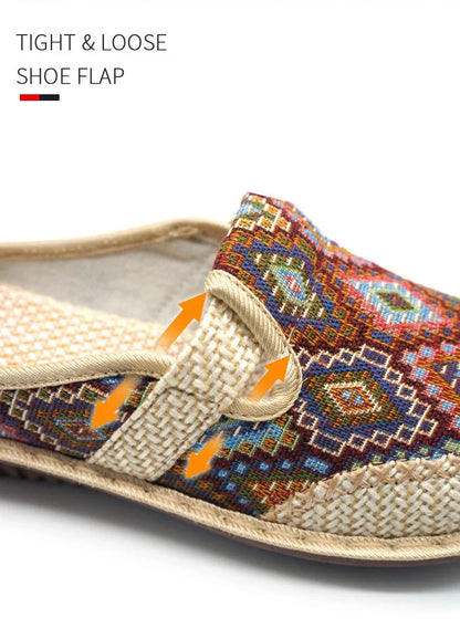 2024 Fashion Women’s Ethnic Embroidered Linen Shoes – Breathable Casual Outdoor Slippers
