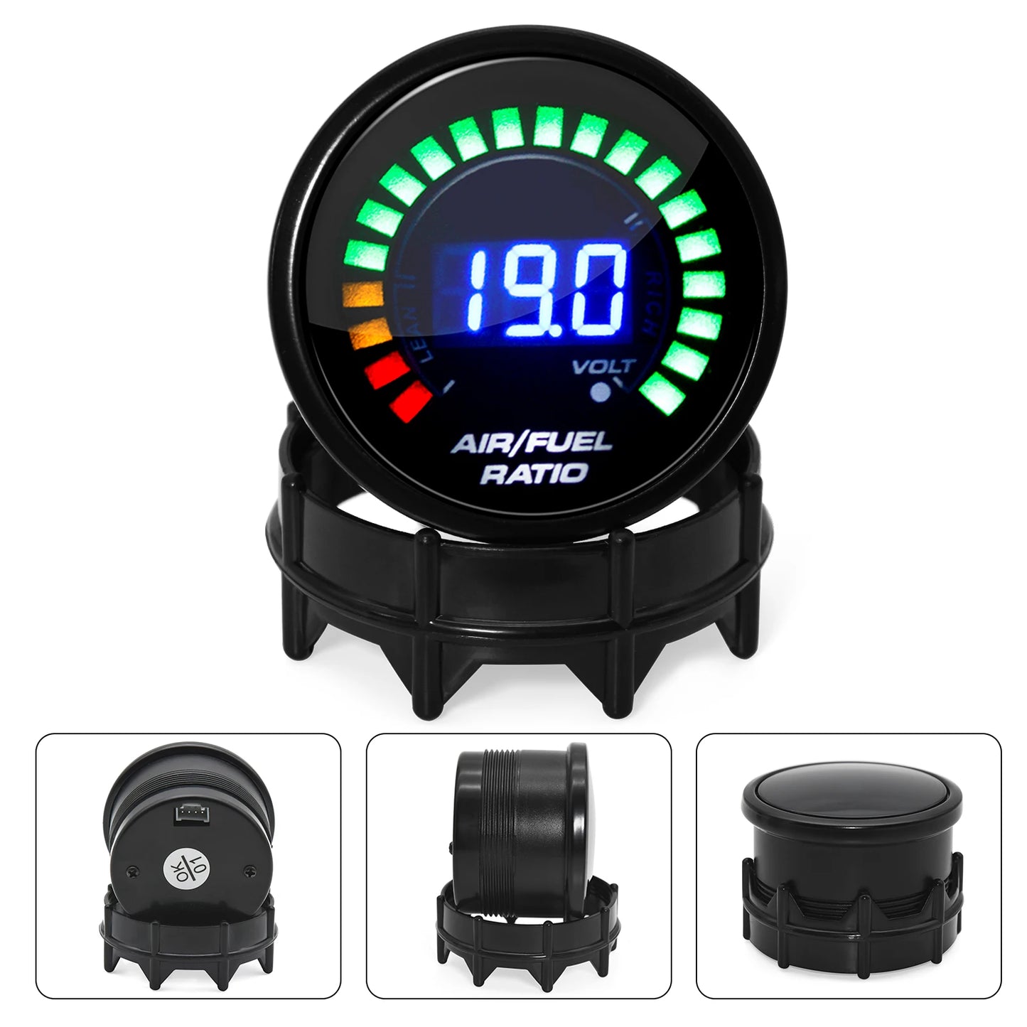 52mm Digital Air Fuel Ratio Gauge — AFR Display with Narrowband O2 Oxygen Sensor 0258006028, Smoked Car Gauge for Gasoline Engines, 12V