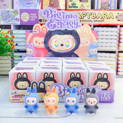12pcs V3 Big Into Energy Cartoon Flocking Blind Box Cute Doll Desktop Ornaments Surprise Gifts for Kids