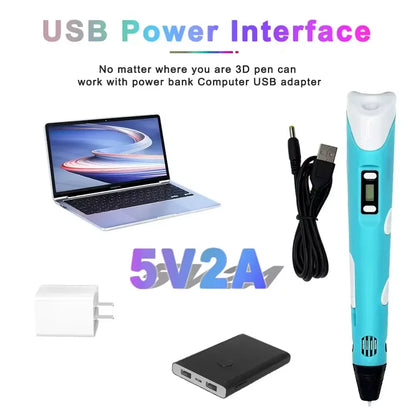 Electronic 3D Printing Pen with 9M PLA — High-Temperature 3D Graffiti Tool & Intelligent Toy Gift for Christmas & Birthday