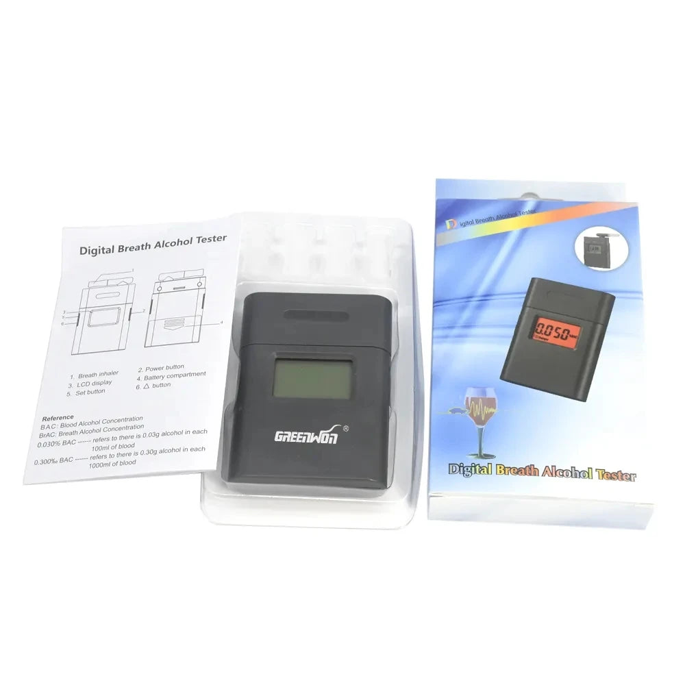GREENWON Mini Digital Breathalyzer – Pocket Alcohol Tester with LCD Display and Mouthpieces for Personal Use