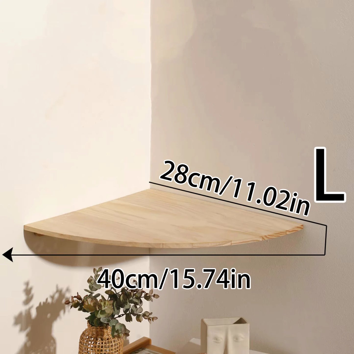 Wooden Floating Corner Wall Shelf – Round End, Wall-Mounted for Bedroom, Living Room & Kitchen