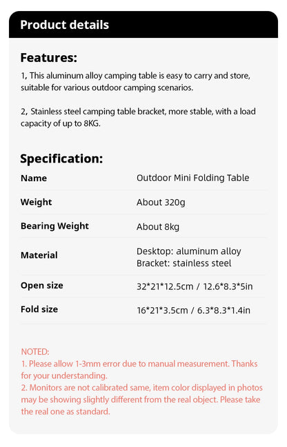Portable Foldable Camping Table – Ultralight MDF Mini Coffee Table for Outdoor Hiking & Picnic Use