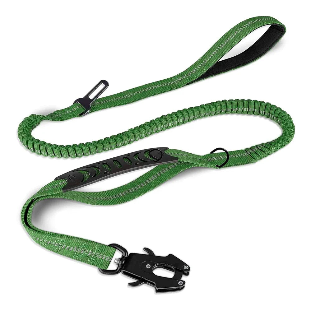 Reflective Shock Absorbing Bungee Dog Leash with Car Seatbelt – Heavy Duty No-Pull Leash for Large Dogs