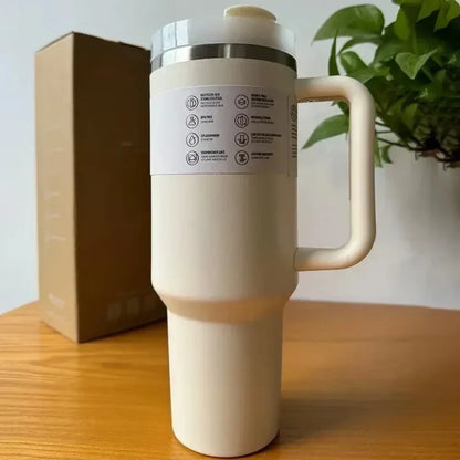 2025 New Stainless Steel Travel Mug with Handle & Straw Lid – 30oz/40oz Vacuum Insulated, Double Wall Thermal Iced Cup