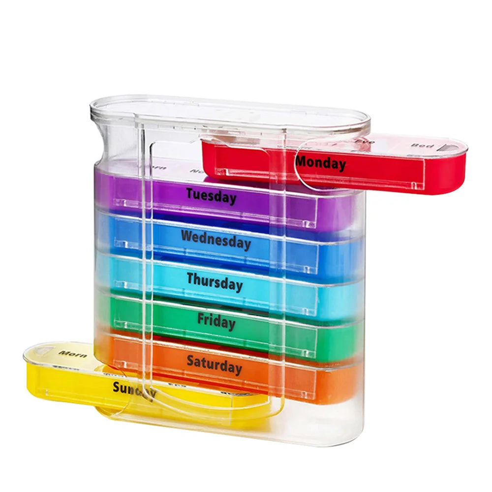 7/14/28-Day Pill Organizer – Weekly & Monthly Medicine Box with Tablet Storage, Splitter & Container Case