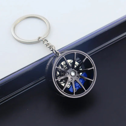 Wheel Hub Car Keychain – 3D Alloy Tire & Brake Disc Fidget Toy Keyring Pendant for Bags, Gadget Gift