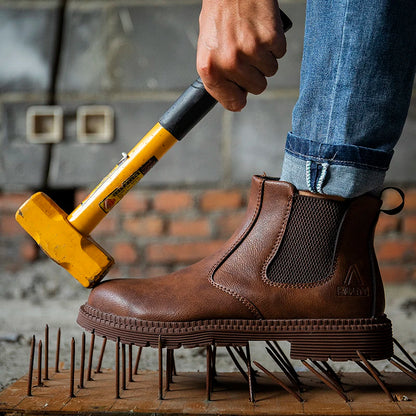 Waterproof Safety Work Shoes for Men – Steel Toe Leather Boots, Indestructible Construction Footwear in Brown