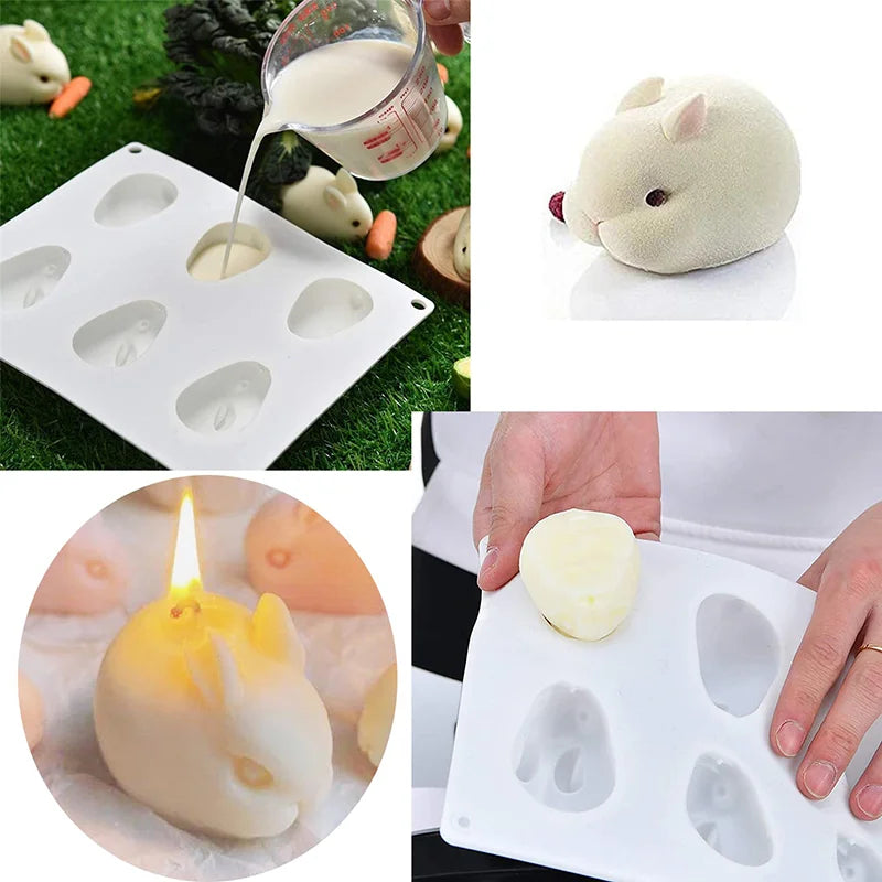6-Cavity Silicone Rabbit Mold – Bunny Fondant, Chocolate & Mousse Cake Baking Mold, DIY Dessert & Candle Decoration Tool