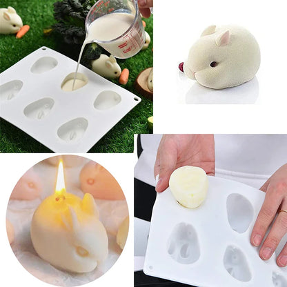 6-Cavity Silicone Rabbit Mold – Bunny Fondant, Chocolate & Mousse Cake Baking Mold, DIY Dessert & Candle Decoration Tool