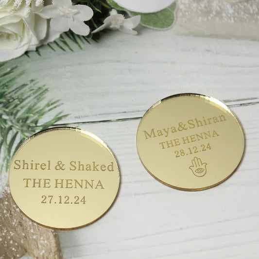 30/50/100Pcs Personalized Engraved Acrylic Henna Party Tags - Wedding Name Tags & Cupcake Toppers for Henna Day