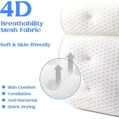 Bath Pillow for Bathtub – Neck, Head & Back Support with Non-Slip Suction Cups and Air Mesh Design