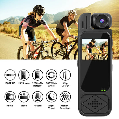 Mini Body Camera - 1080P HD Sports Recorder with Infrared Night Vision and 1.3-Inch Display