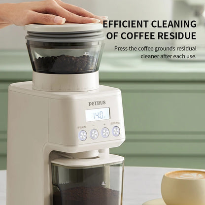 Petrus Electric Coffee Bean Grinder | 51 Precise Settings | Stainless Steel Conical Burr Grinder with Digital Timer Display