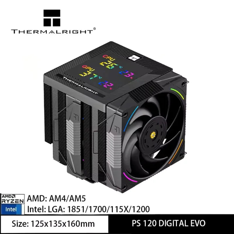 Thermalright Phantom Spirit Digital 120 EVO/SNOW CPU Air Cooler – AGHP Gen5.0 7 Heat Pipe Dual Tower High Performance Radiator with Dual TL-K12 Fans for Intel & AMD Sockets