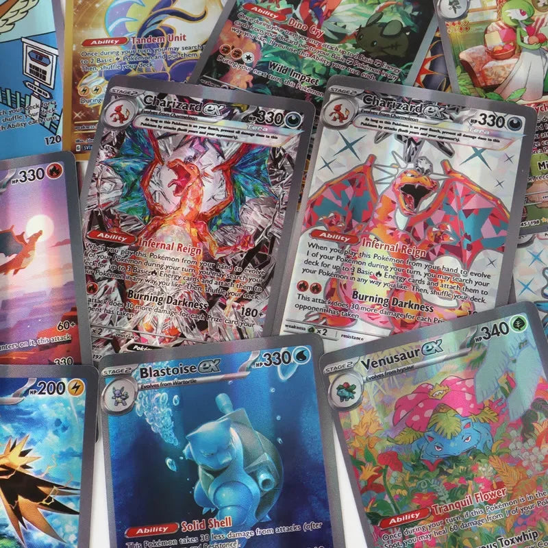 60-100Pcs English Pokemon Cards – Holographic EX, Vstar, Vmax, GX, Charizard, Mewtwo & Evolution Combos